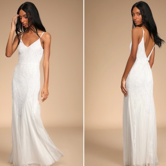 LULUS Bridal Wedding Elegant Sophisticated Sexy Elegant Beaded Mermaid Gown - Picture 4 of 5